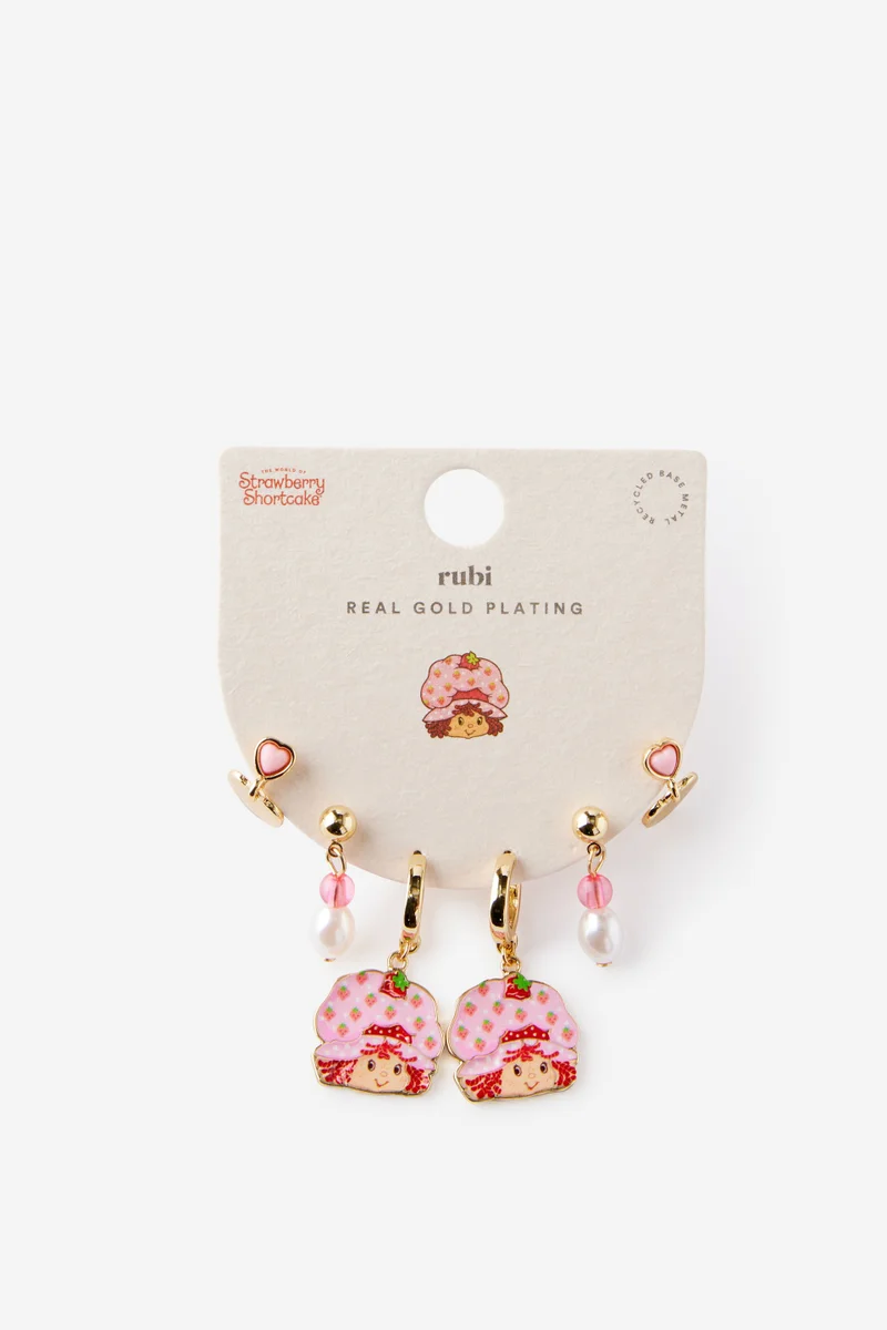 Rubi Strawberry Shortcake 3Pk Mid Earring